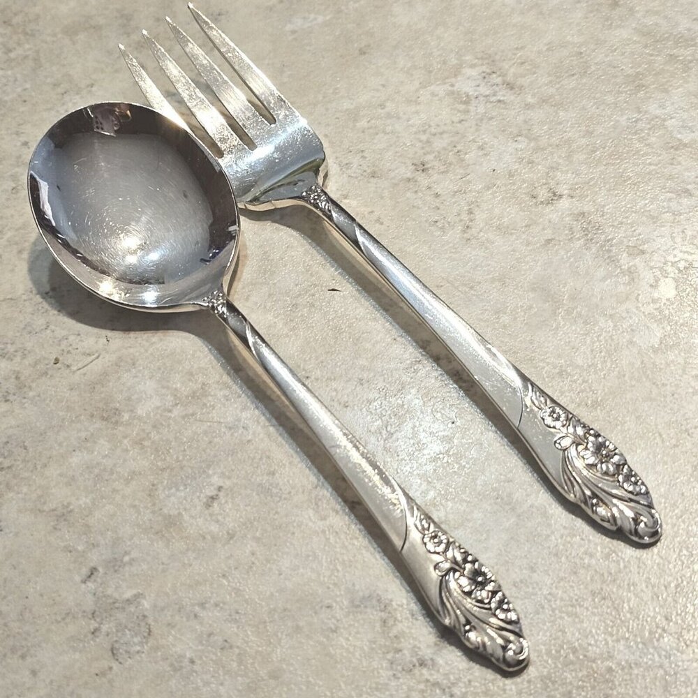 Vintage Oneida Community Evening Star Salad Fork & Round Soup Spoon silverplate